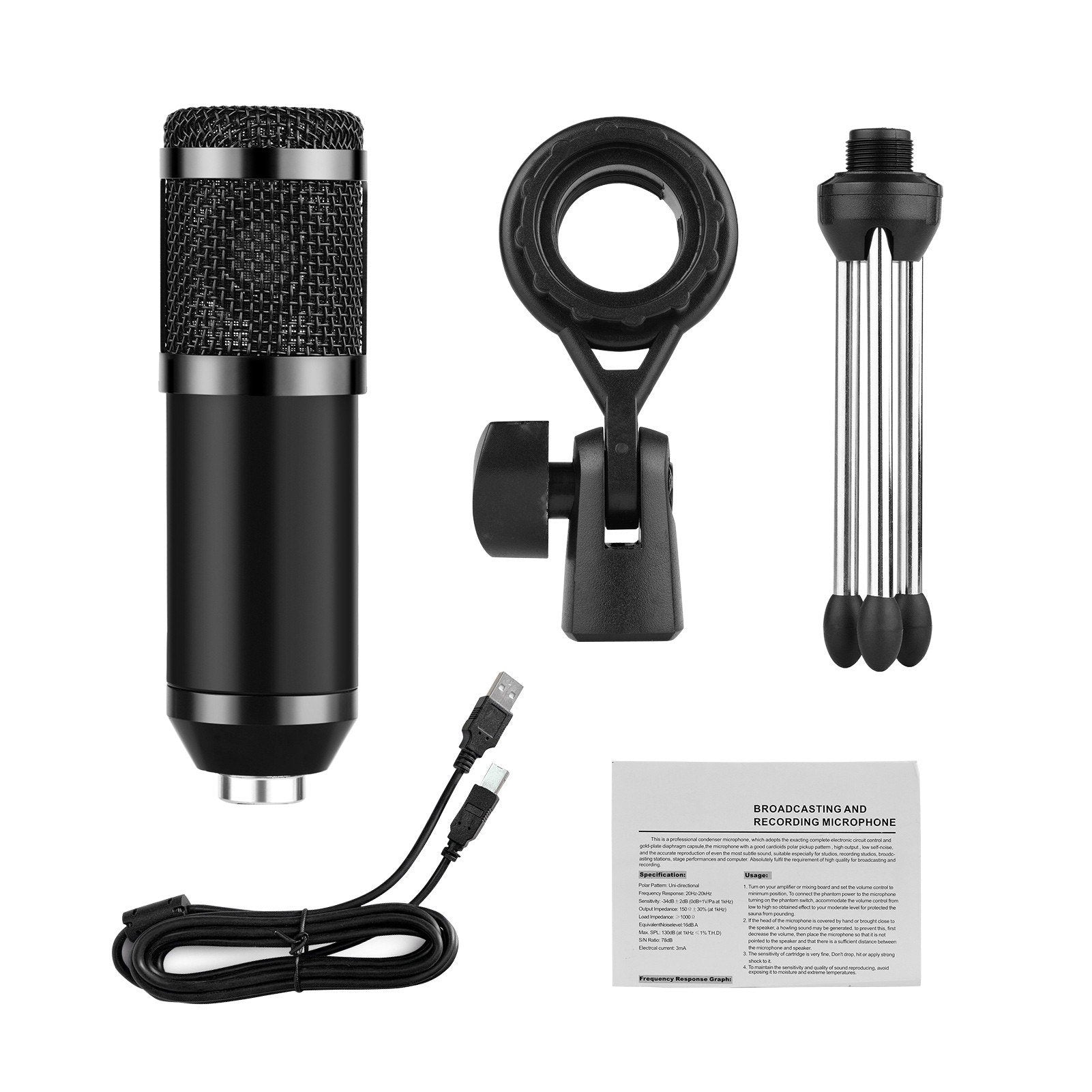 USB Condenser Microphone Wired Cardioid Pickup Pattern Mic