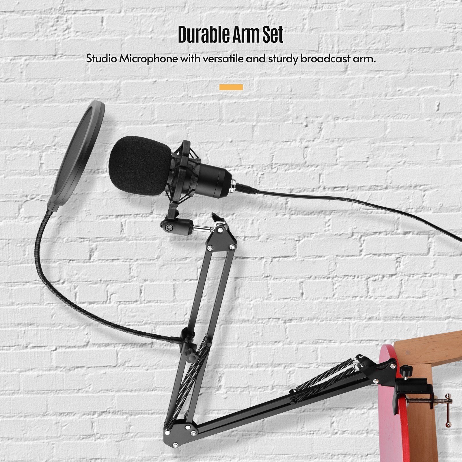 USB Condenser Microphone Set with Desk Mounting Clamp Scissor Arm Stand Pop Filter Muff Shock Mount Cable