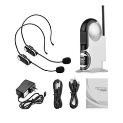 UHF Wireless Microphone System with Dual Headset Microphones and Receiver 6.35mm Audio Cable