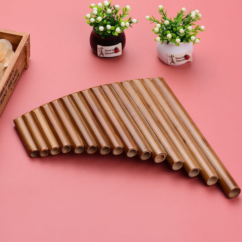 15 Pipe Pan Flute G Key Pipes Natural Bamboo Panpipes Chinese Traditional Woodwind Instrument with Carry Bag