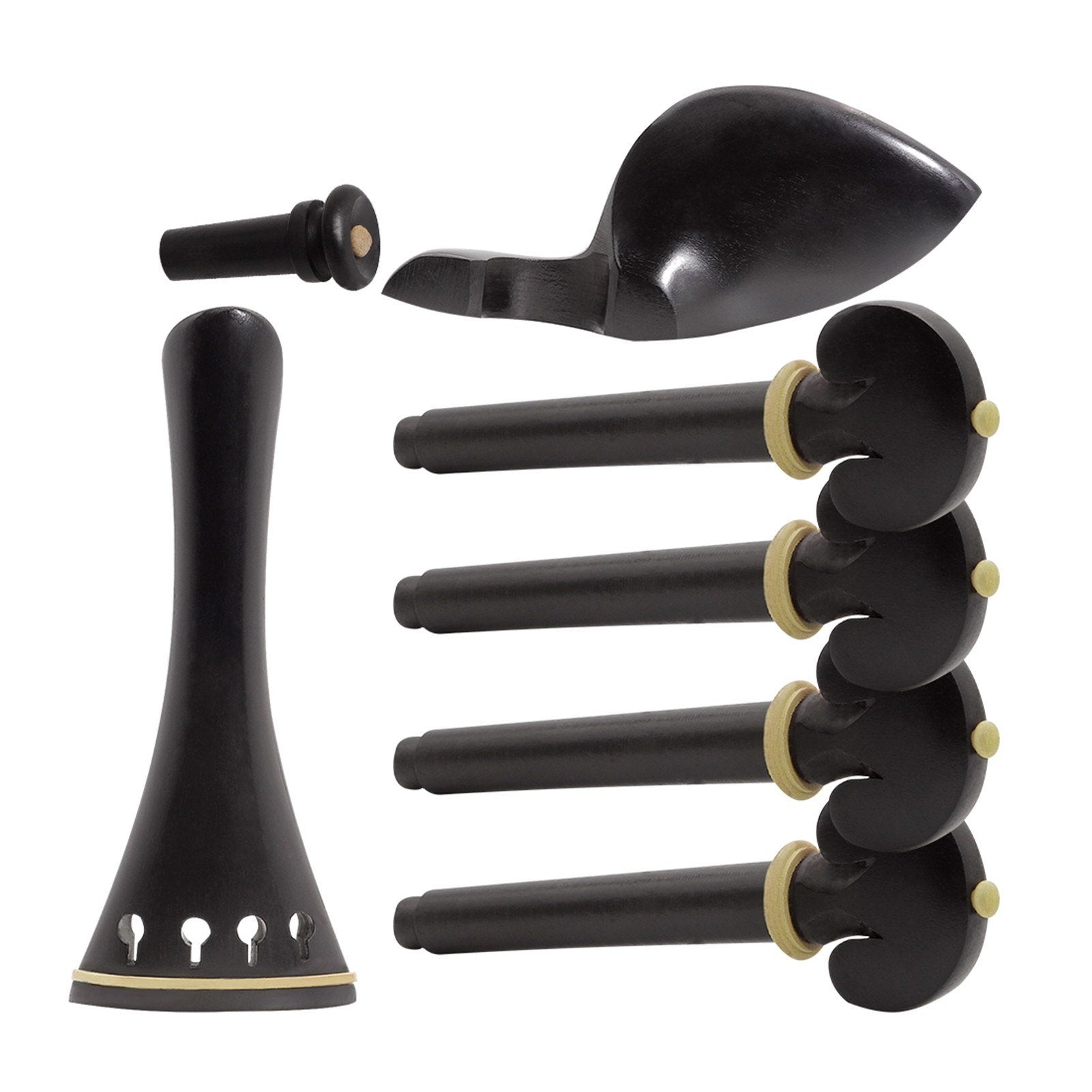 4/4 Violin Accessory Parts Set Ebony with Tailpiece Chin Rest End Pin Tuning Pegs