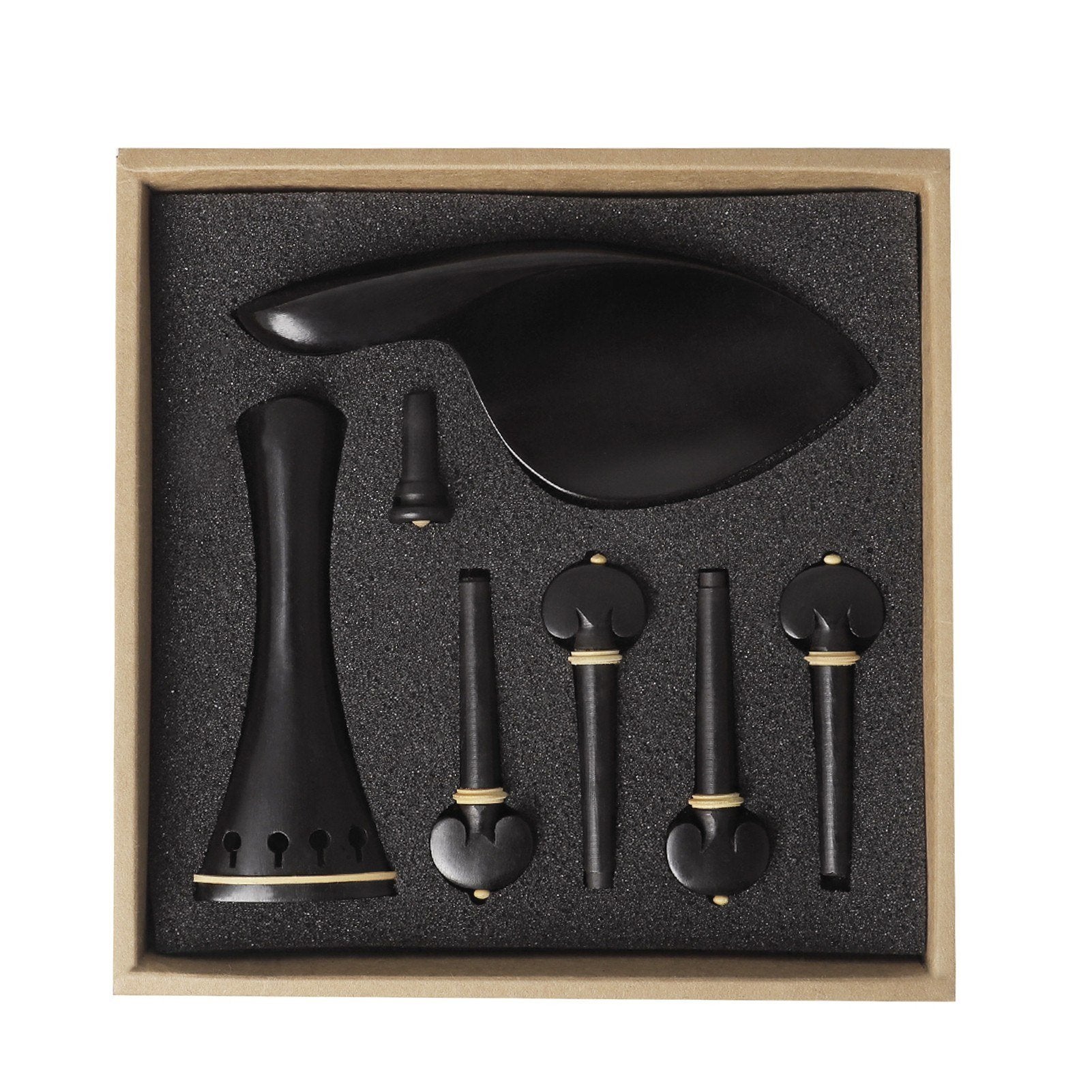 4/4 Violin Accessory Parts Set Ebony with Tailpiece Chin Rest End Pin Tuning Pegs