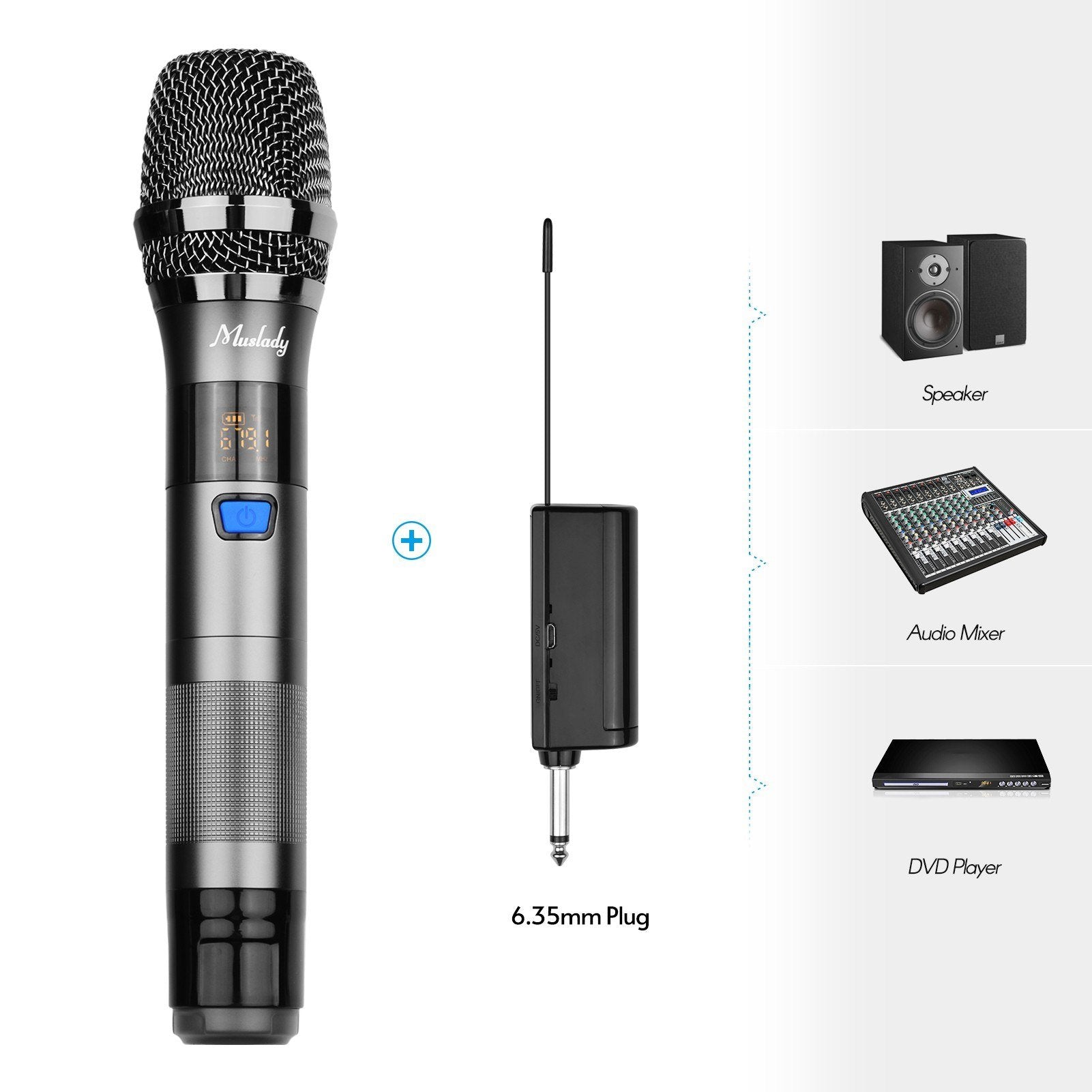 UHF Wireless Microphone System 1 TX and 1 RX Dark Grey