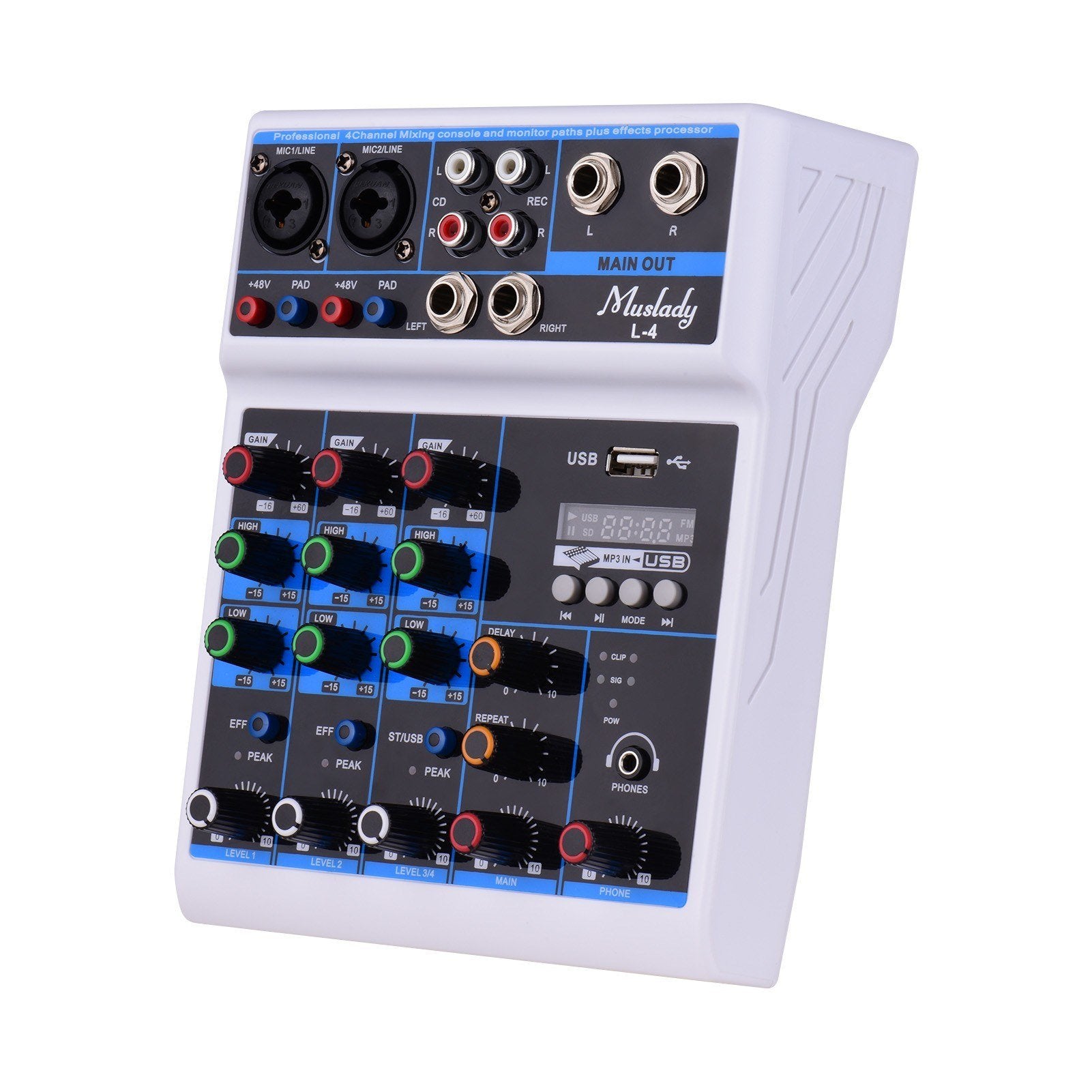 4-Channel Audio Mixer Mixing Console LED Screen