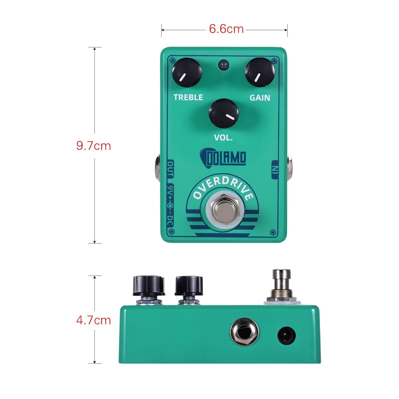 Overdrive Guitar Effect Pedal with Treble Gain Volume Controls True Bypass Design
