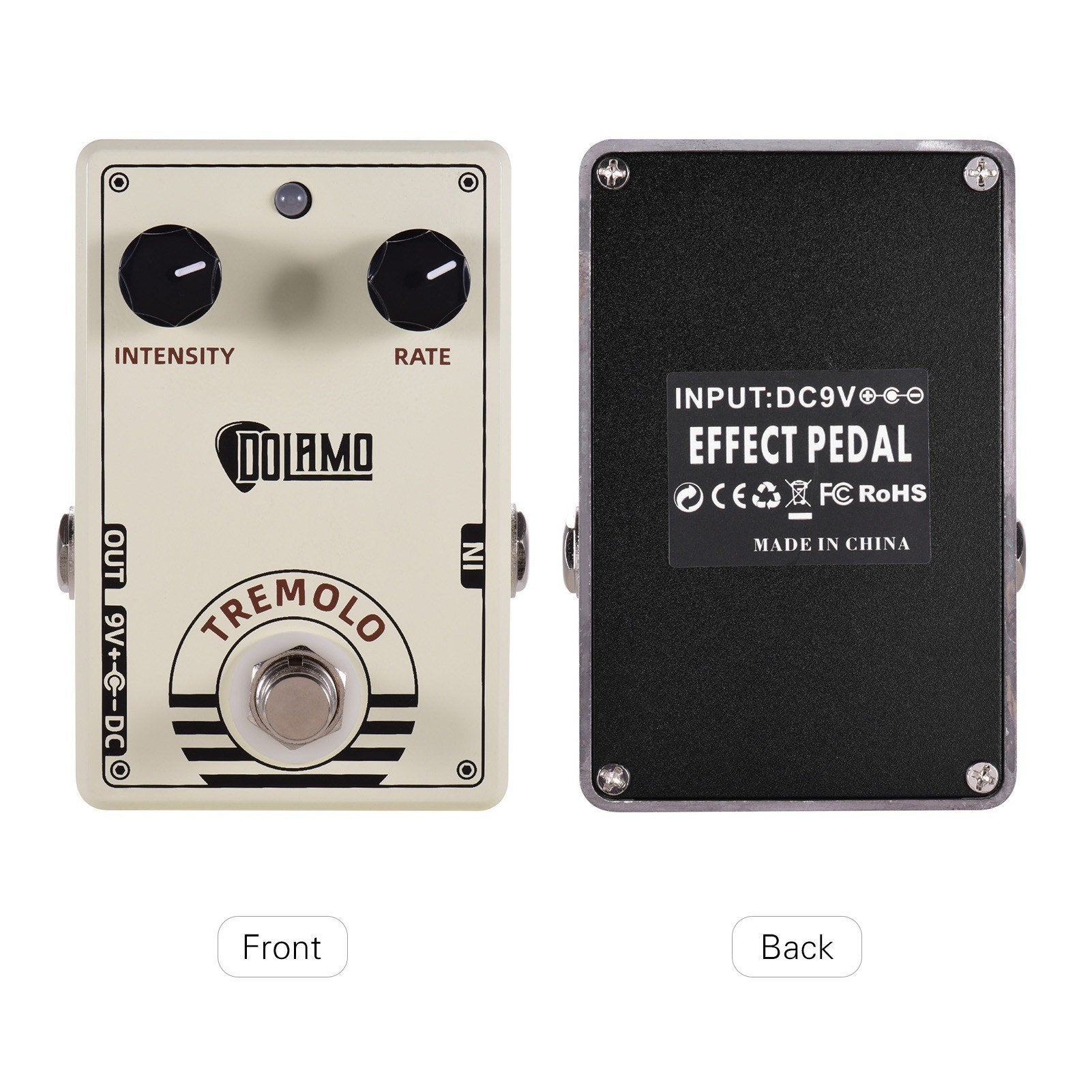 Vintage Style Tremolo Guitar Effect Pedal with Intensity and Rate Controls True Bypass Design