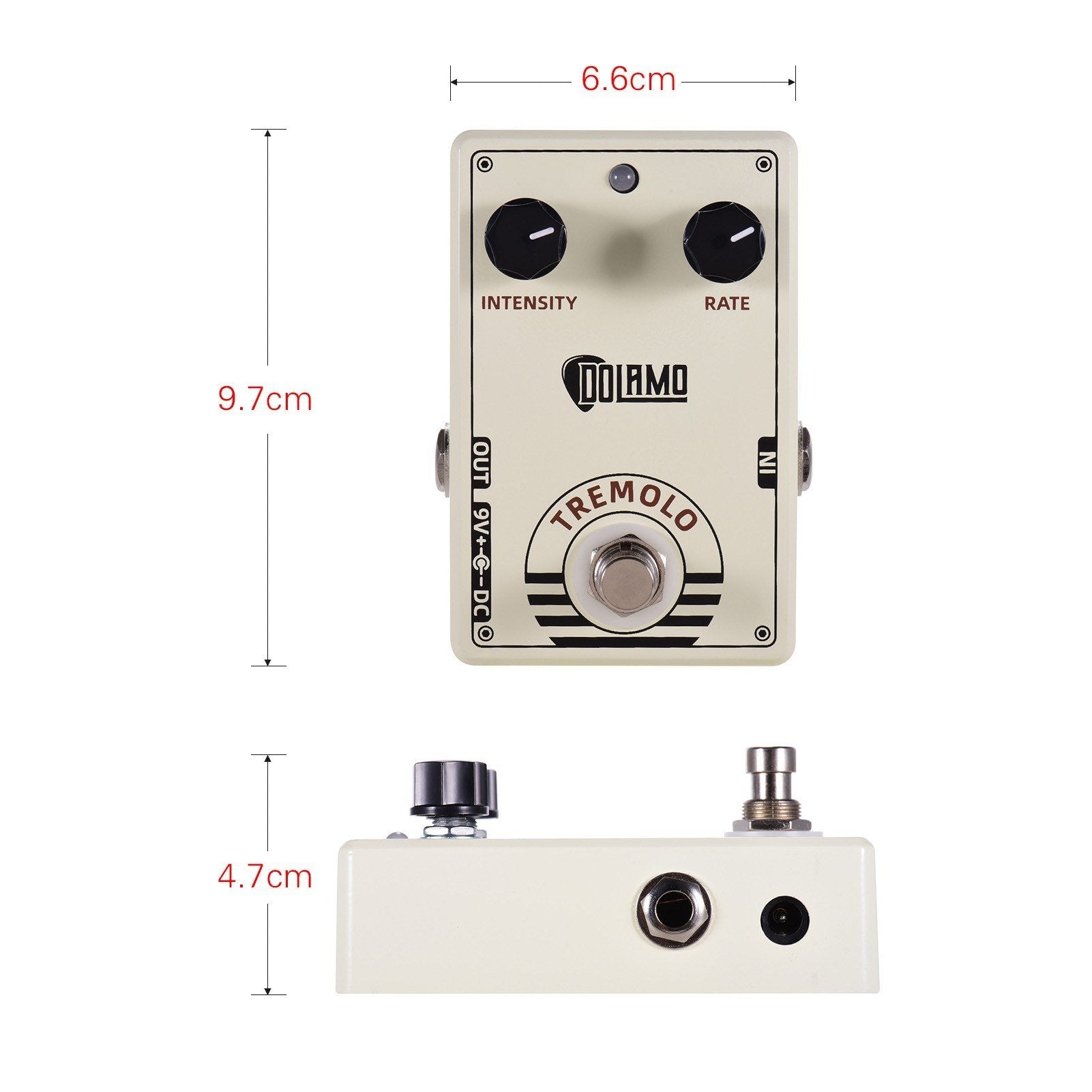 Vintage Style Tremolo Guitar Effect Pedal with Intensity and Rate Controls True Bypass Design