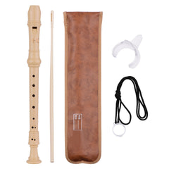 QI MEI 8-Hole German Style Soprano Descant Recorder Flute with Cleaning Rod Finger Rest Strap PU Storage Bag