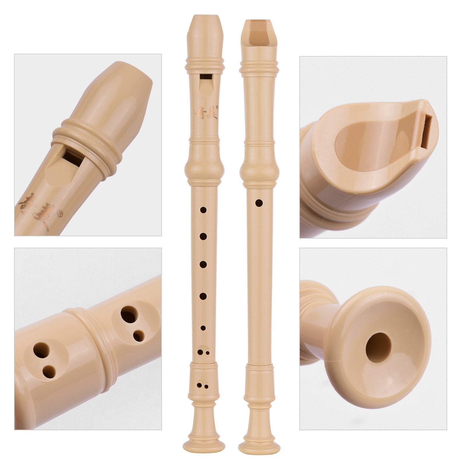 QI MEI 8-Hole German Style Soprano Descant Recorder Flute with Cleaning Rod Finger Rest Strap PU Storage Bag