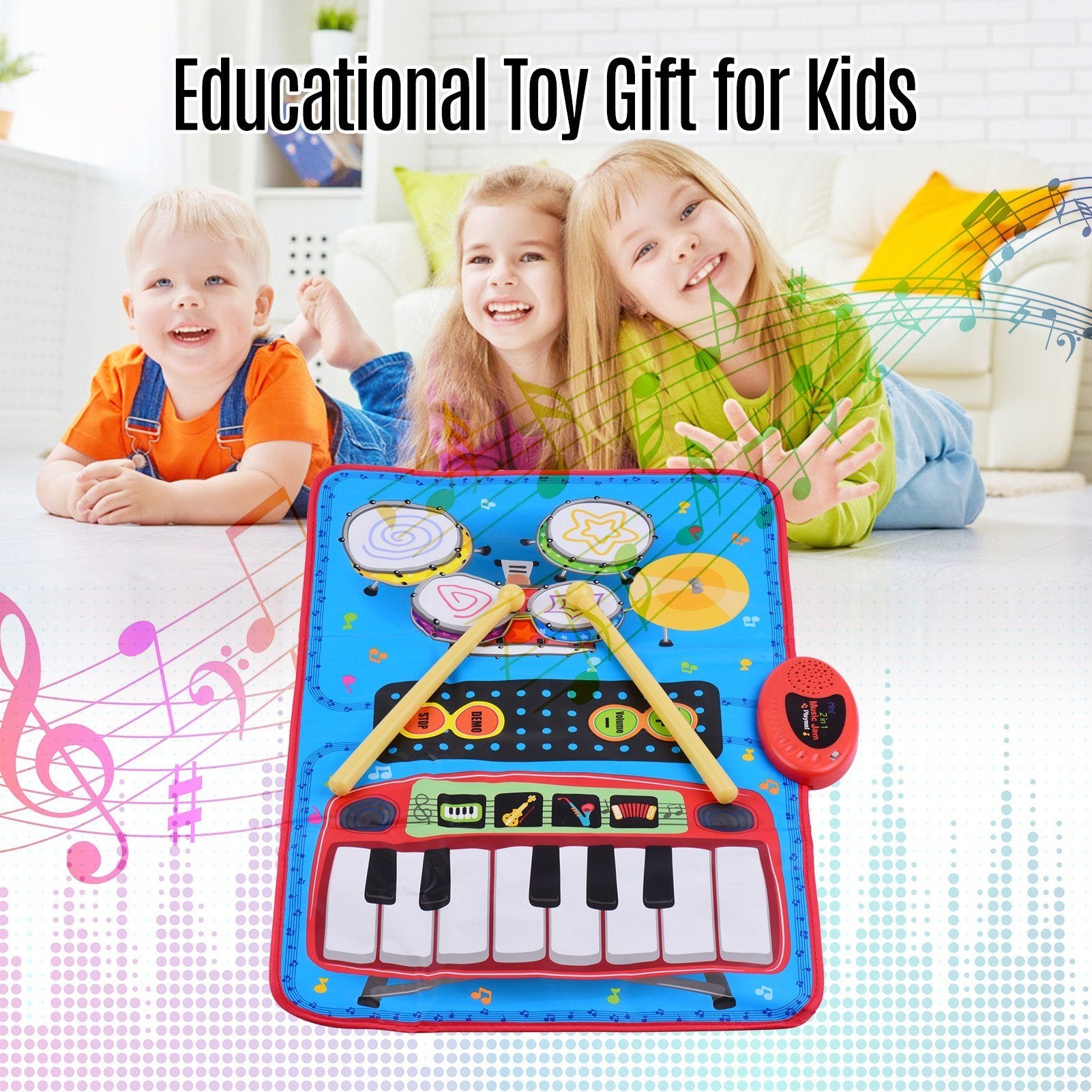 70 * 45cm Electronic Musical Mat Piano and Drum Kit 2-In-1 Music Play Educational Toys for Kids Children