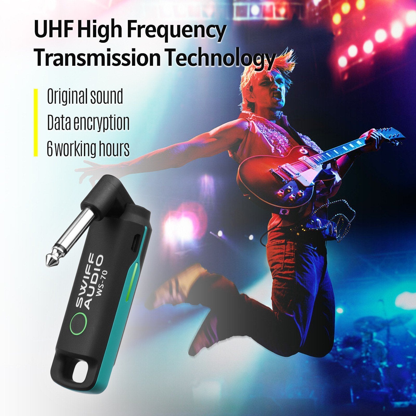 UHF Guitar Transmitter Receiver Set Mini Digital Wireless System Multi-functional for Electric Bass