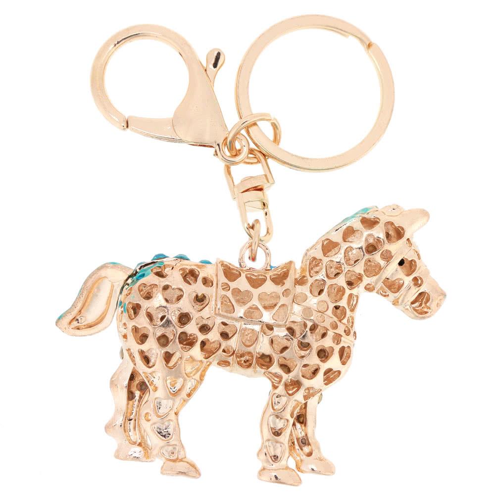 Jewelry Hollow Shinning Rhinestone Aureate Horse Pendant Key Ring Chain
