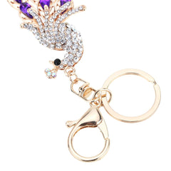 Jewelry Hollow Shinning Rhinestone Aureate Peafowl Pendant Key Ring Chain