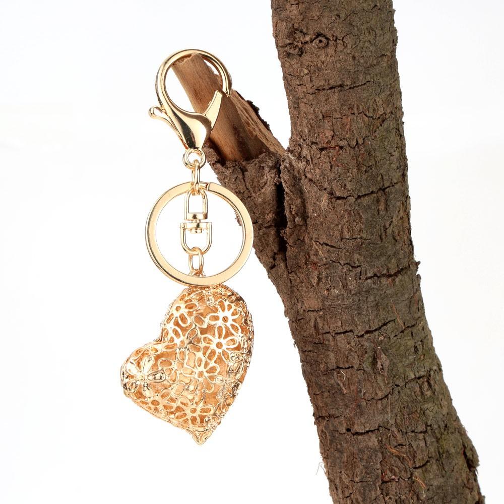 Fashion Jewelry Hollow Shinning Rhinestone Crystal Heart Pendant Car Keyring Key Chain for Gift