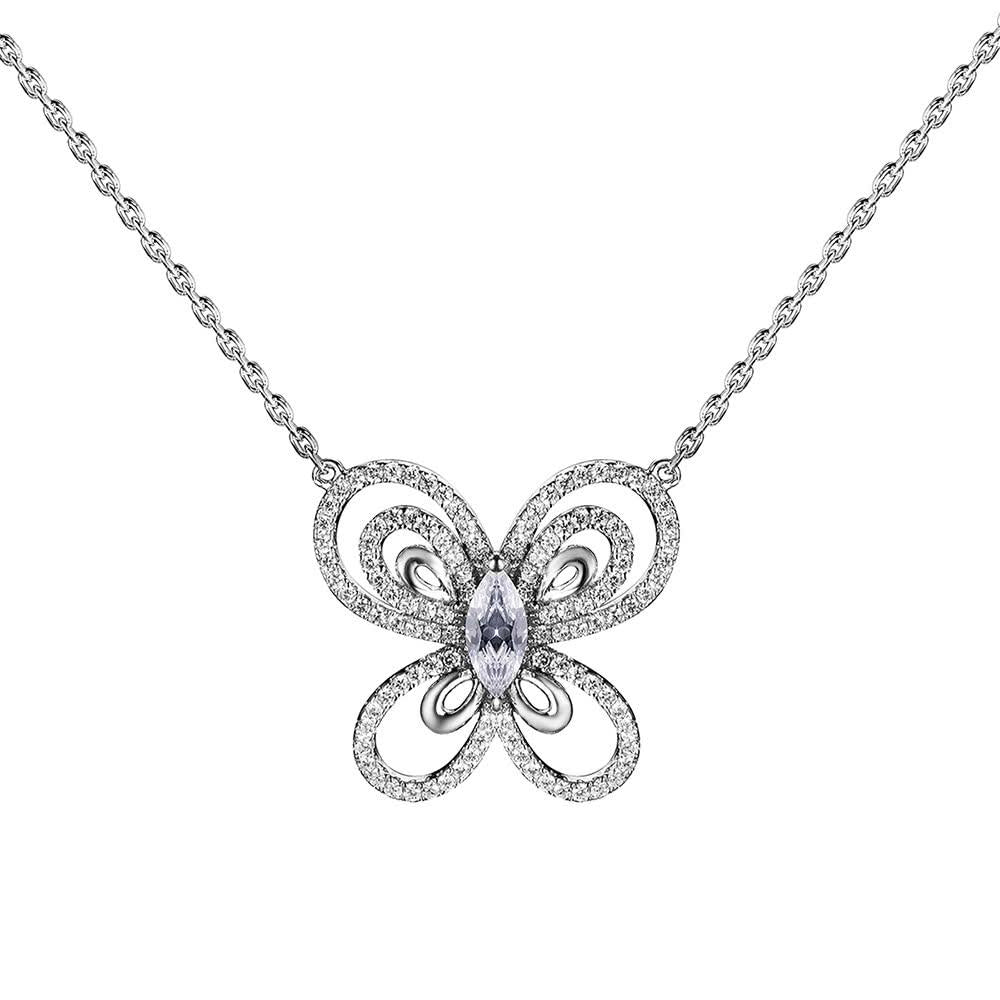 Solid Sterling Silver Chain Necklace The One Jewelry Zirconia Butterfly-shaped 18 Inch