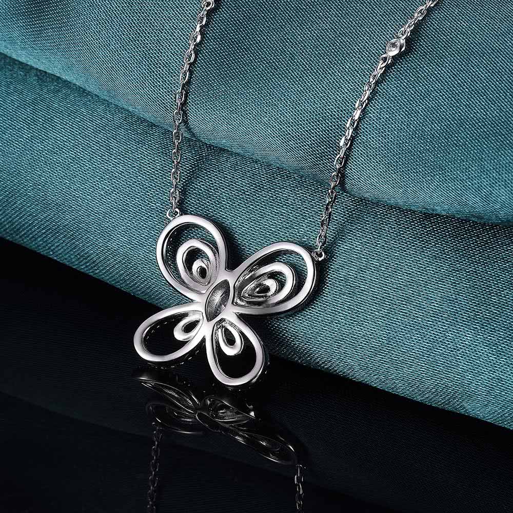 Solid Sterling Silver Chain Necklace The One Jewelry Zirconia Butterfly-shaped 18 Inch