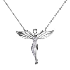 Solid Sterling Silver Chain Necklace The One Jewelry Zirconia Angel-shaped 18 Inch