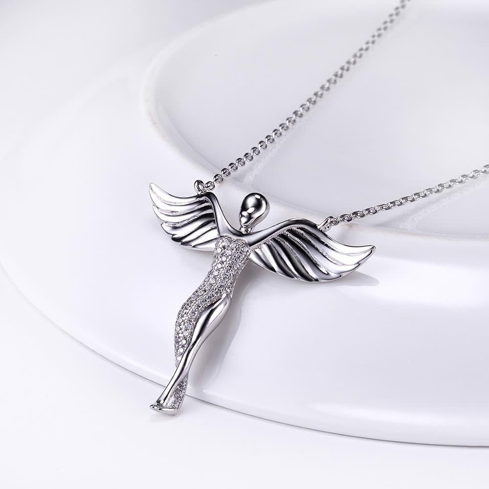 Solid Sterling Silver Chain Necklace The One Jewelry Zirconia Angel-shaped 18 Inch