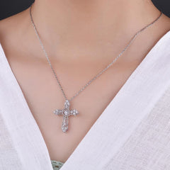 Sterling Silver Pendant Rotatable Zirconia Pendant Cross-shaped Necklace 18 Inch