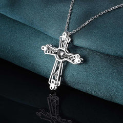 Sterling Silver Pendant Rotatable Zirconia Pendant Cross-shaped Necklace 18 Inch