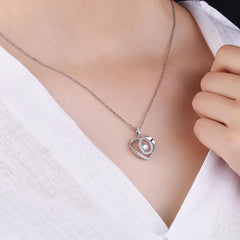 Sterling Silver Pendant Rotatable Zirconia Sparkle Pendant Heart-shaped Necklace 18 Inch