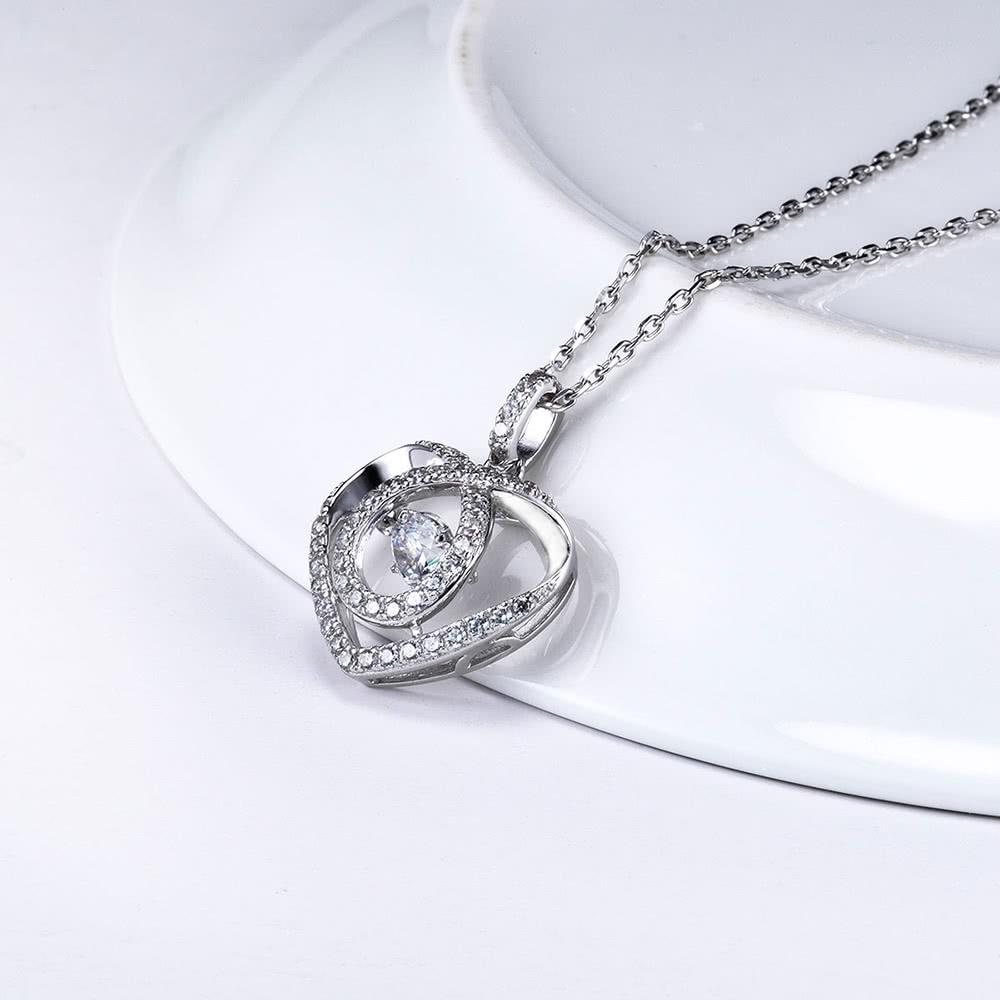Sterling Silver Pendant Rotatable Zirconia Sparkle Pendant Heart-shaped Necklace 18 Inch