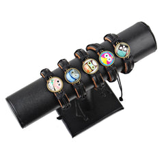 Cute Lovely Round Owl Woven Leather Wrist Bracelet for Women Vintage Jewelry