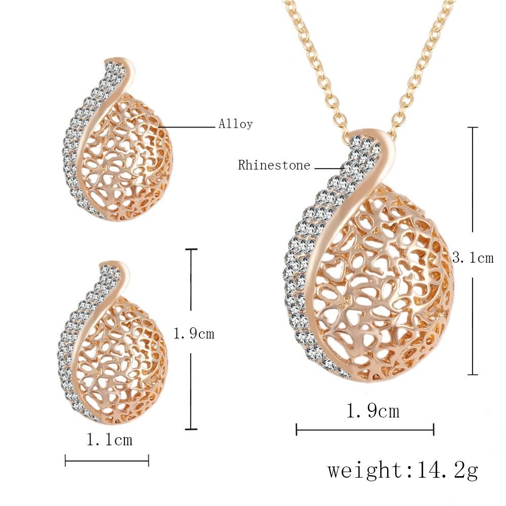 Hollowed-out Jewelry Set Alloy Rhinestone Necklace Earrings Women