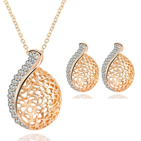 Hollowed-out Jewelry Set Alloy Rhinestone Necklace Earrings Women