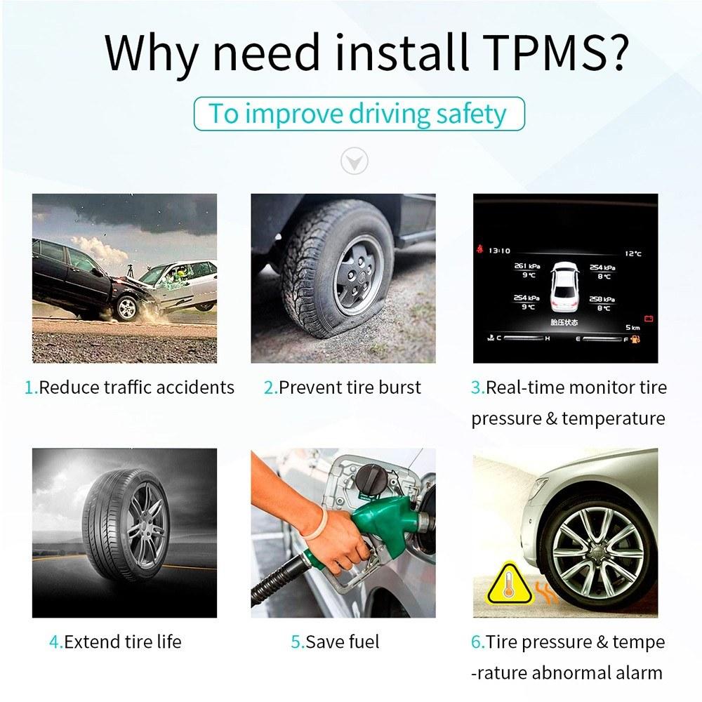 Car TPMS Tire Pressure Digital Solar Energy Monitoring System with 4 External Sensors