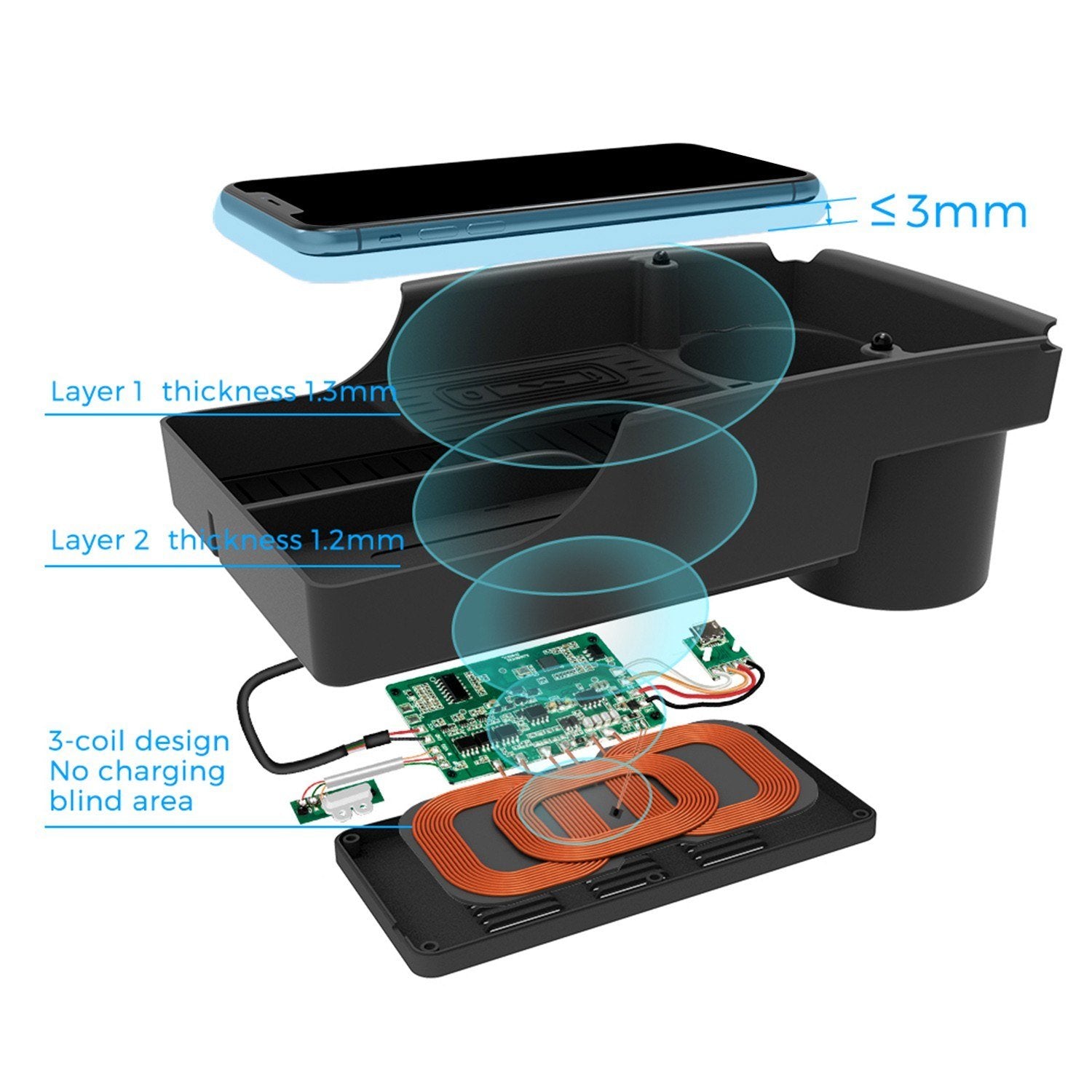 Wireless Charging Pad Center Console Organizer Armrest Storage Box Holder Container with Phone Charger Replacement for Tesla Model X S