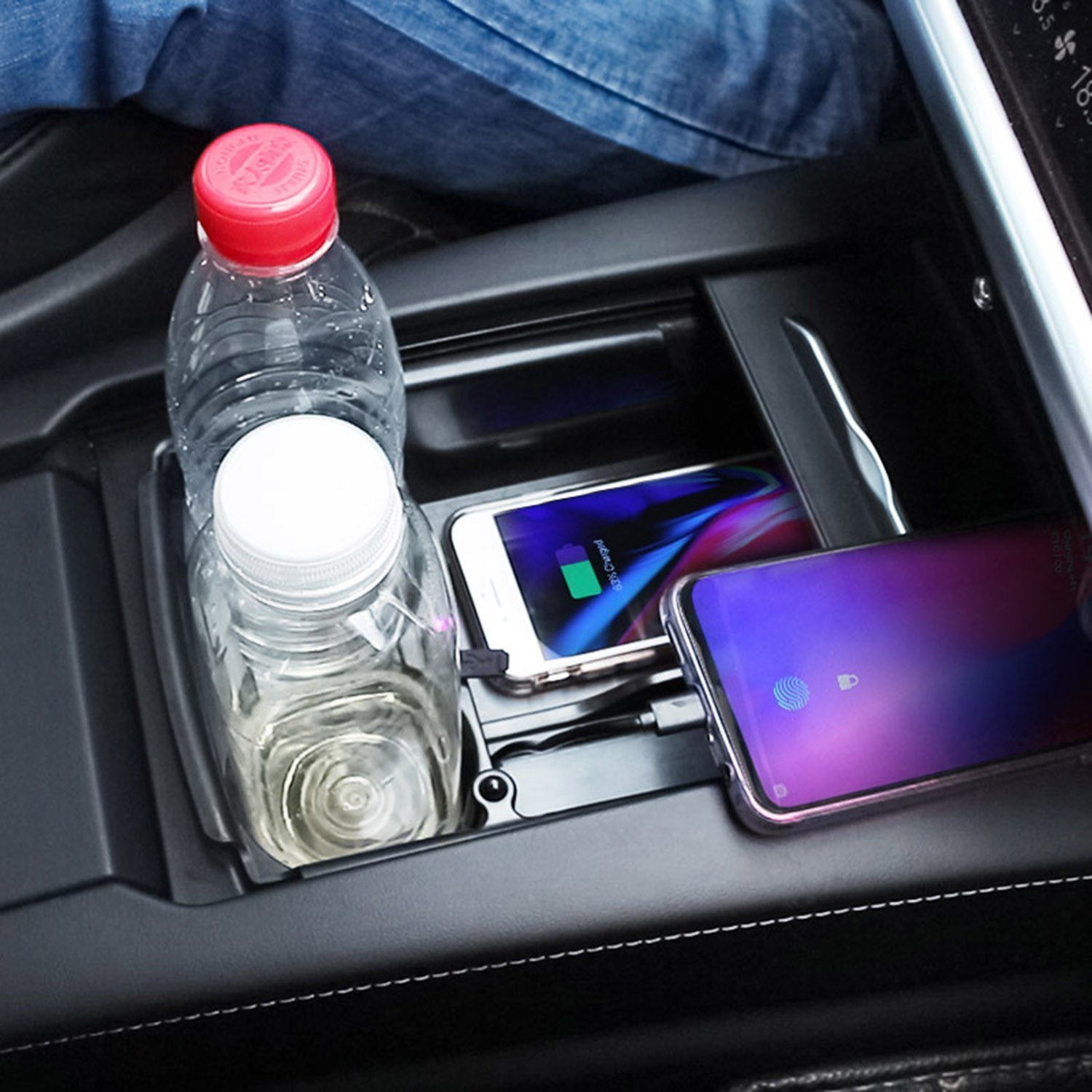 Wireless Charging Pad Center Console Organizer Armrest Storage Box Holder Container with Phone Charger Replacement for Tesla Model X S