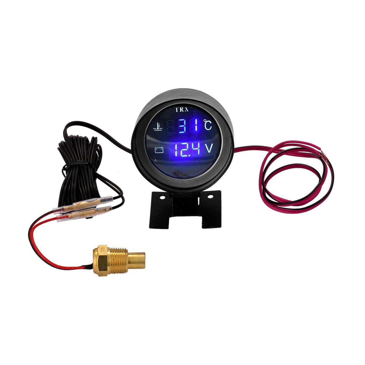 Round LED Digital Car Truck Water Temp Gauge Temperature Sensor Moto + Voltmeter 2 in 1