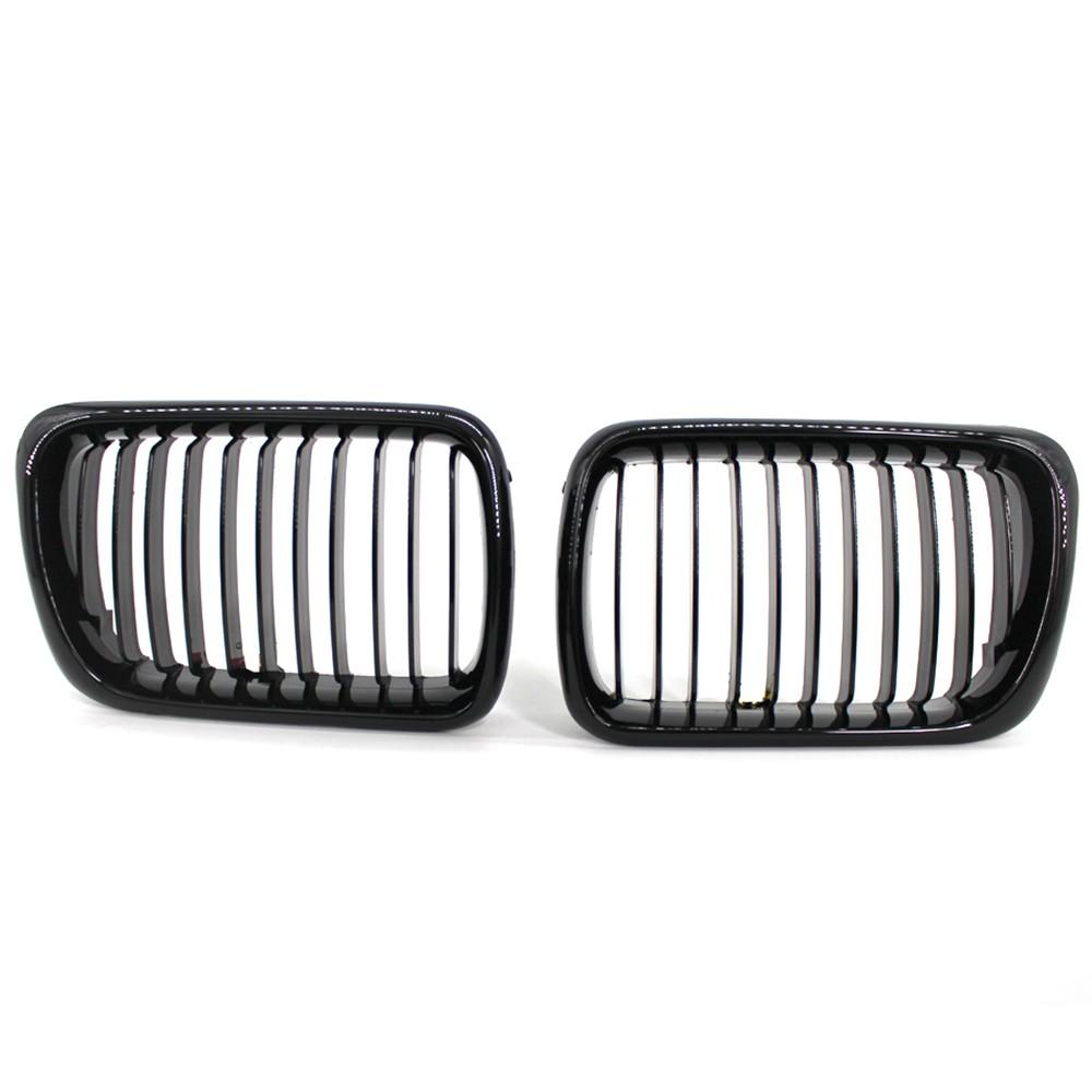 2Pcs Gloss Black Front Bumper Hood Kidney Grille Racing Replacement for BMW 3-Series E36 M3 1997-1999