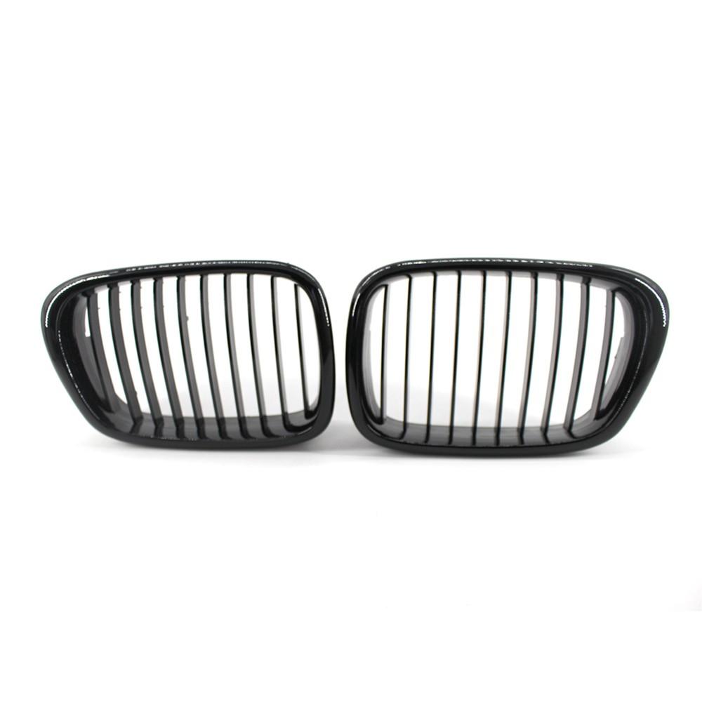 2PCs Gloss Black Front Bumper Hood Kidney Grille Racing Replacement for BMW 5-Series E39 M5 1999-2003