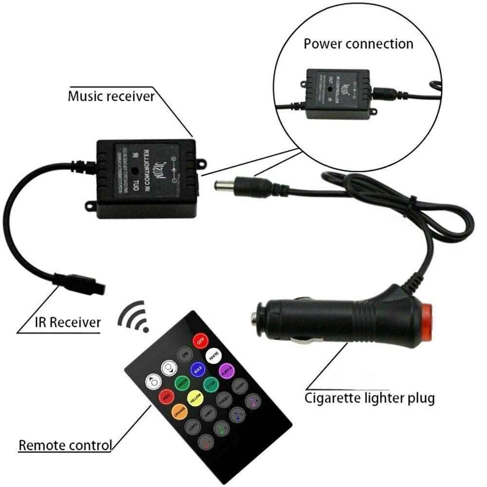 Car Interior RGB Led Strip Lights 5050 IP65 Waterproof Music + Controller