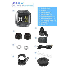 Wireless Digital Motorcycle Tire Pressure Gauge Monitoring System Waterproof TPMS with 2 External Sensors