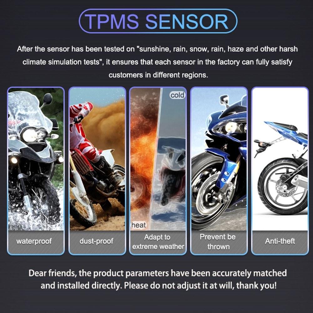 Wireless Digital Motorcycle Tire Pressure Gauge Monitoring System Waterproof TPMS with 2 External Sensors
