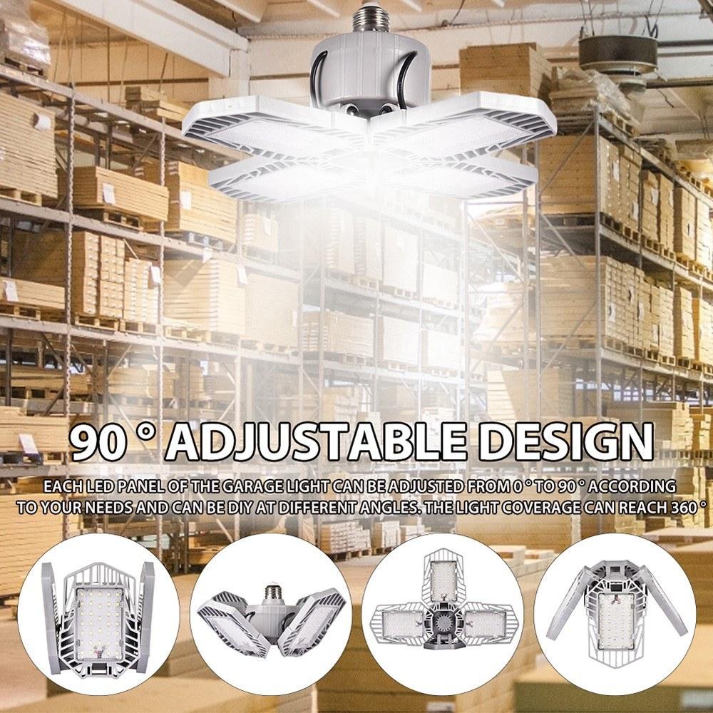 LED Garage Light Foldable Deformable Ceiling Lamp with 4 Adjustable Panels 60W