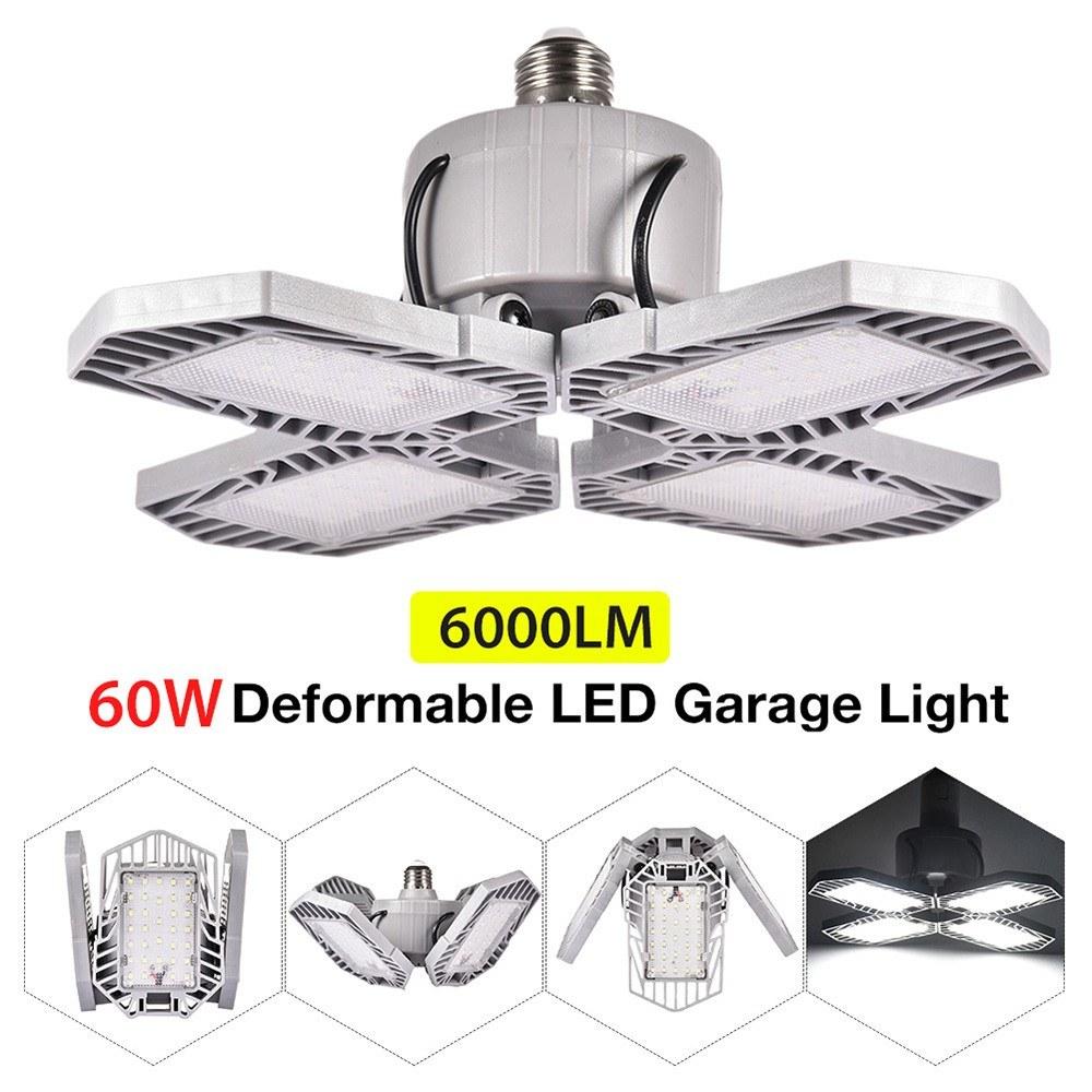 LED Garage Light Foldable Deformable Ceiling Lamp with 4 Adjustable Panels 60W