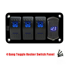 4 Gang Marine Boat Rocker Switch Panel, 12V/24V Waterproof RV LED Panel