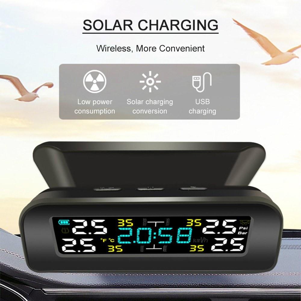 Car TPMS Tire Pressure Monitoring System Wireless Solar Charging Alarm