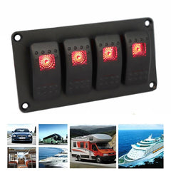 4 Gang 5 Pin Rocker Switch Panel, Waterproof On-Off Backlit Toggle Switches 12V, Panel with LED