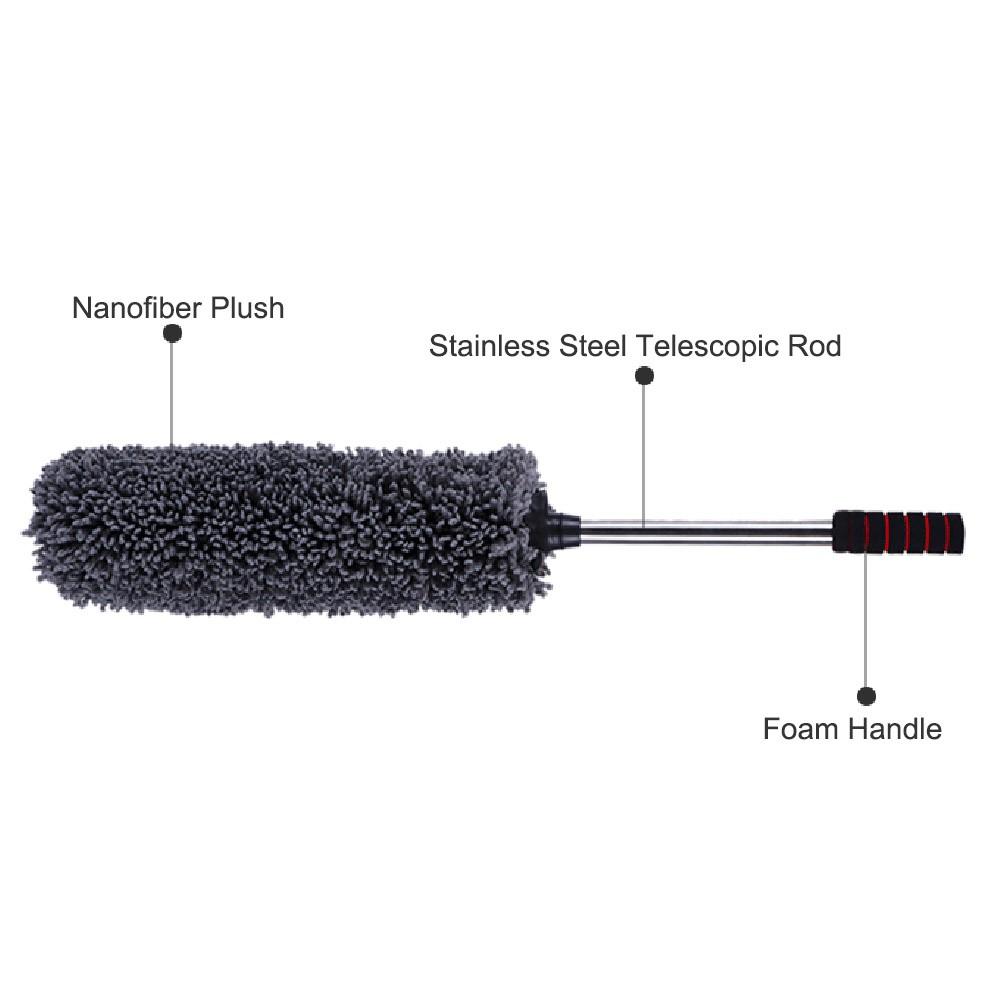 Microfibre Wheel Brush Dust-cleaning Large Grey Round Telescopic Rod 360 Degree