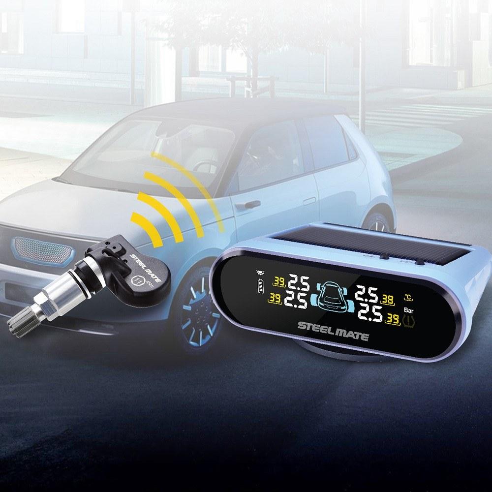 TPMS Tire Pressure Monitoring System Solar Power Display 4 Internal Sensors