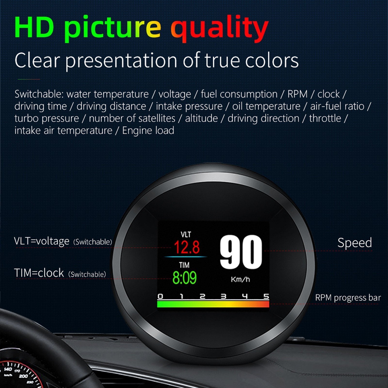 Car HUD Display OBD+GPS Head Up High Definition Safe Driving Computer Diagnostic Tool, UP