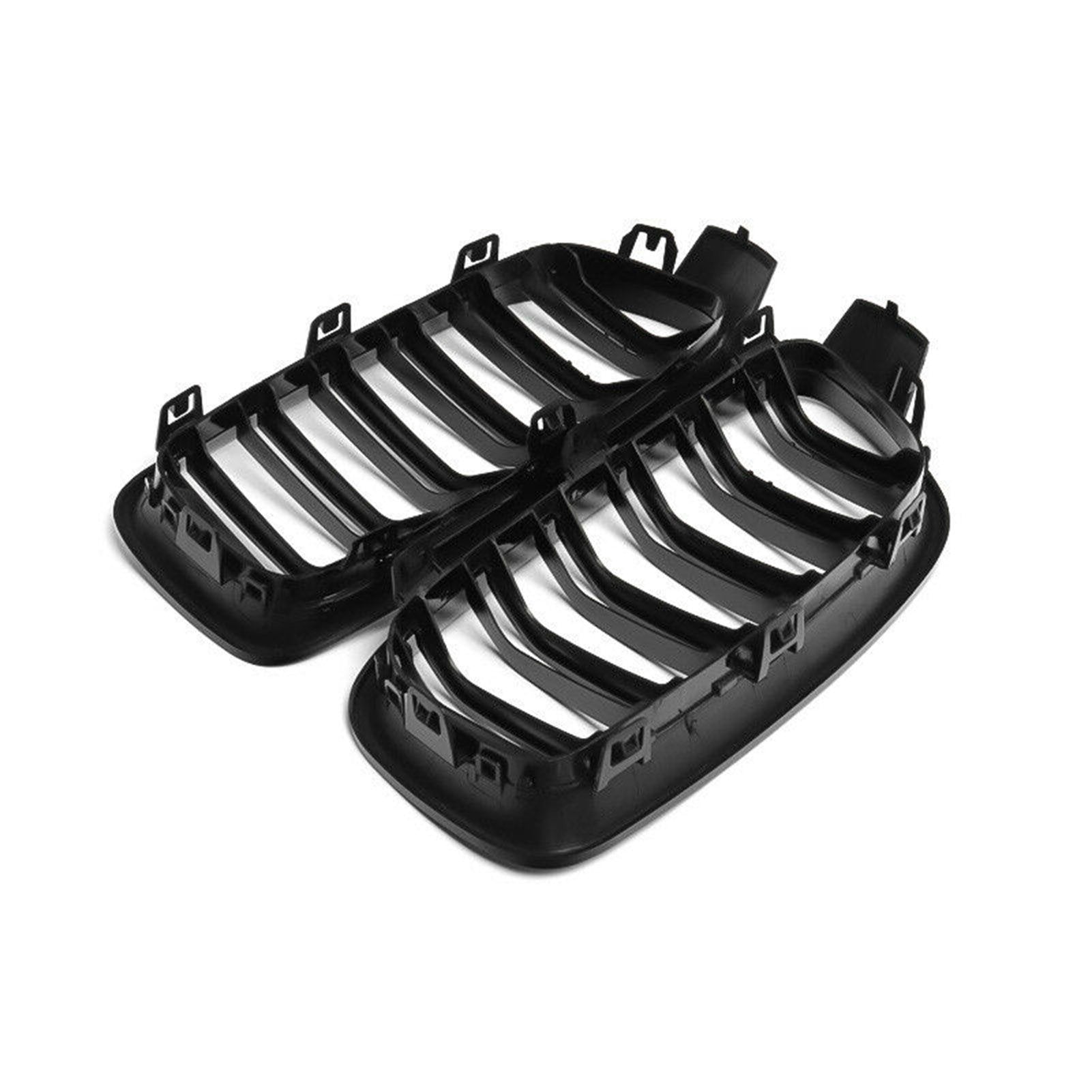2PCs Gloss Black Front Bumper Hood Kidney Grille Double Line Racing Replacement for BMW F30 F31 F35 3 Series 2012-2016
