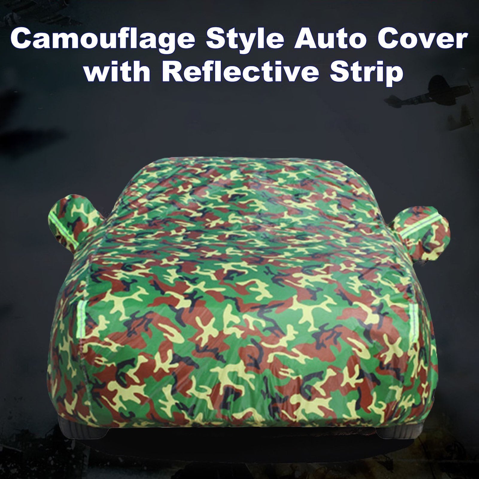 Car Cover All-weather Protection Full Covers with Reflective Strip Camouflage Style Auto Sunscreen