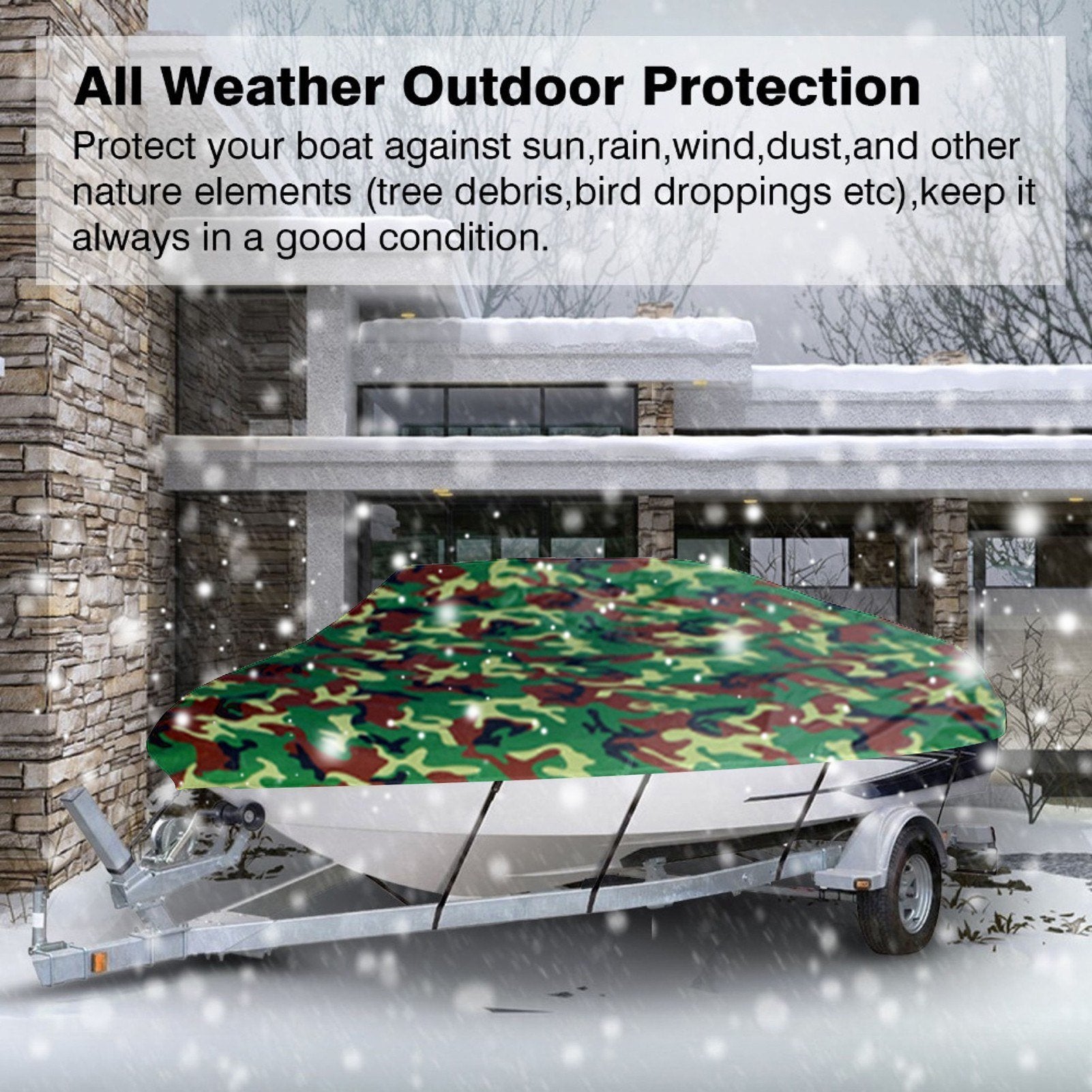 Boat Cover All-weather Protection Full Covers with Adjustable Strip and Buckle Camouflage Style