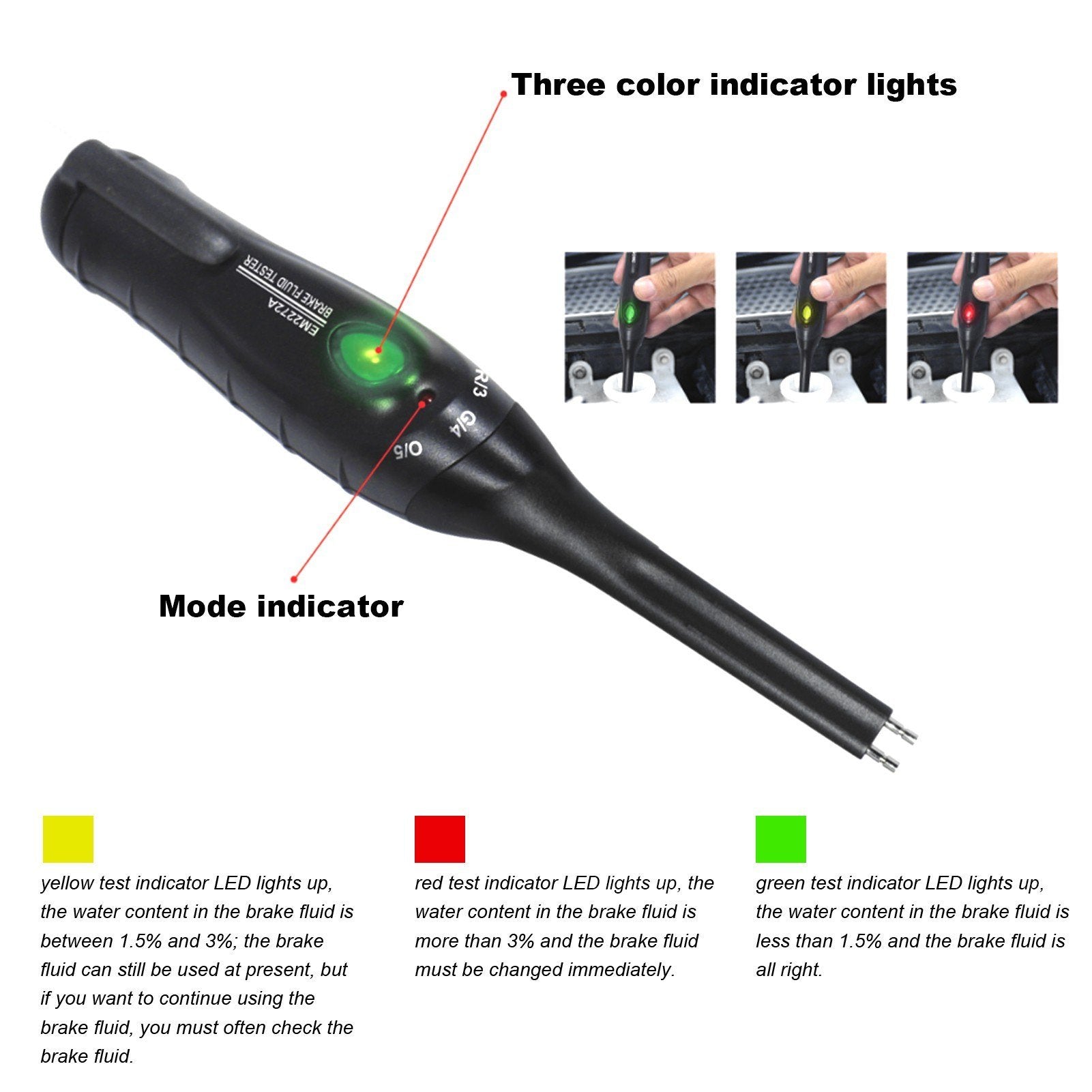 Brake Fluid Tester Pen Auto Diagnostic Testing Tool For DOT 3 DOT4 and 5 with 1 LED Indicator